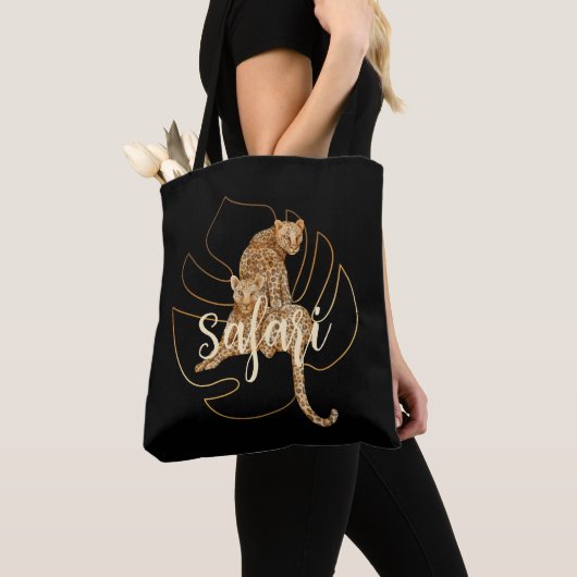 Tote Bag Leopard safari bébé noir (De près)