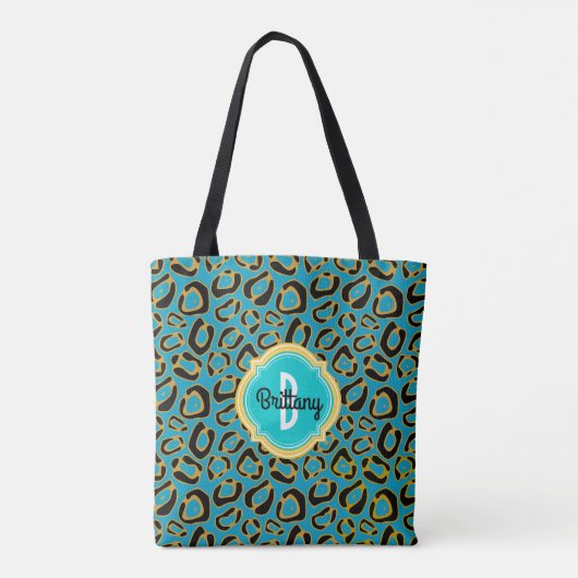 Tote Bag Léopard Spots Nom du monogramme (Dos)