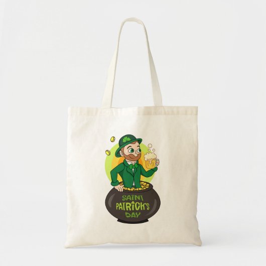 Tote Bag Leprechaun de dessin dans une casserole d'or tenan (Devant)