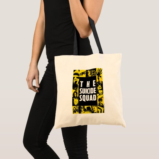 Tote Bag L'équipe du suicide | Blocs d'icônes jaune et noir (Devant (produit))
