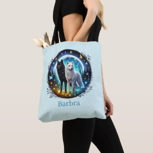 Tote Bag Les amoureux des loups mignons ajoutent un nom
