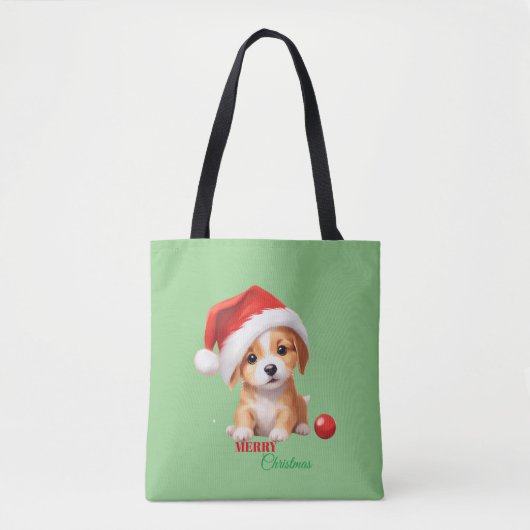 Tote Bag Les animaux mignons chiot d'hiver Chien Père Noël (Devant)