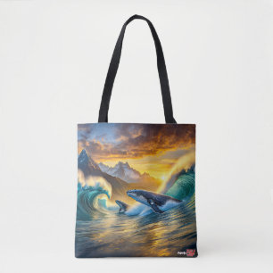 Tote Bag Les baleines au coucher du soleil par AMeN Gill
