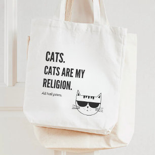 Tote Bag Les Chats Sont Ma Religion Citation Amusante Impre