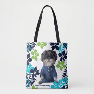 Tote Bag Les courses pour mon chien bleu tropical simple