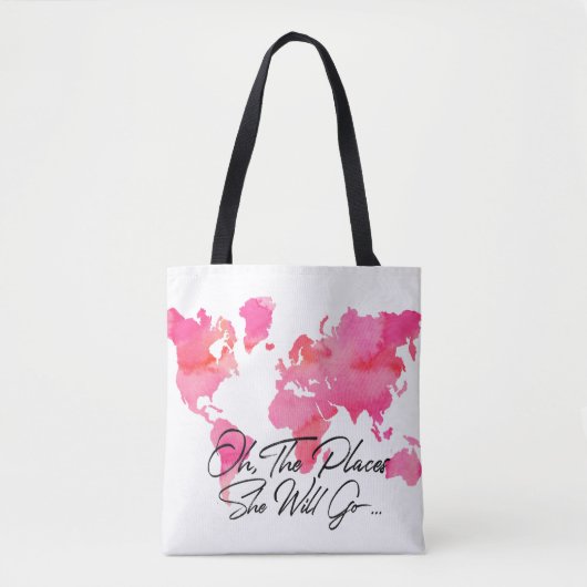Tote Bag Les endroits roses d'aquarelle elle ira carte du (Devant)