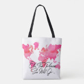 Tote Bag Les endroits roses d'aquarelle elle ira carte du (Dos)