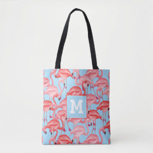 Tote Bag Les Flamants roses roses lumineux sur le bleu