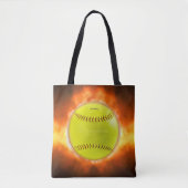 Tote Bag Les flammes de balle rapide de softball jaune de S (Devant)