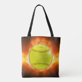 Tote Bag Les flammes de balle rapide de softball jaune de S (Dos)
