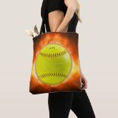 Tote Bag Les flammes de balle rapide de softball jaune de S (De près)