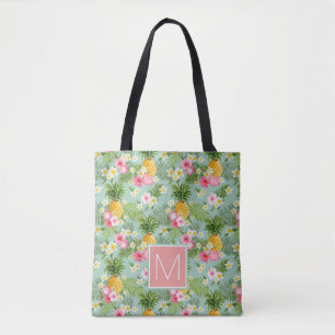 Tote Bag Les fleurs et les ananas tropicaux ajoutent