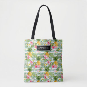 Tote Bag Les fleurs et les rayures de Teal d'ananas