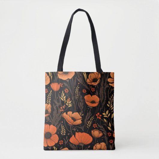 Tote Bag Les fleurs orange d'automne sur le noir (Devant)