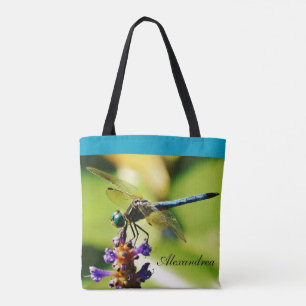 Tote Bag Les fleurs pourpres de libellule bleue turquoise