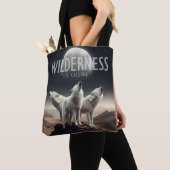 Tote Bag Les loups hurlent à la Pleine lune Wilderness appe (De près)