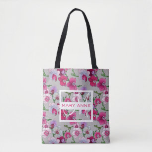 Tote Bag Les orchidées roses en fleur ajoutent votre nom