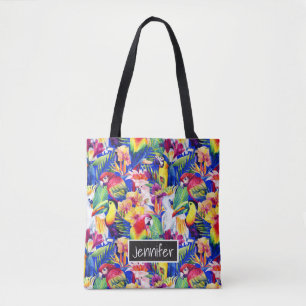 Tote Bag Les perroquets d'aquarelle ajoutent votre nom
