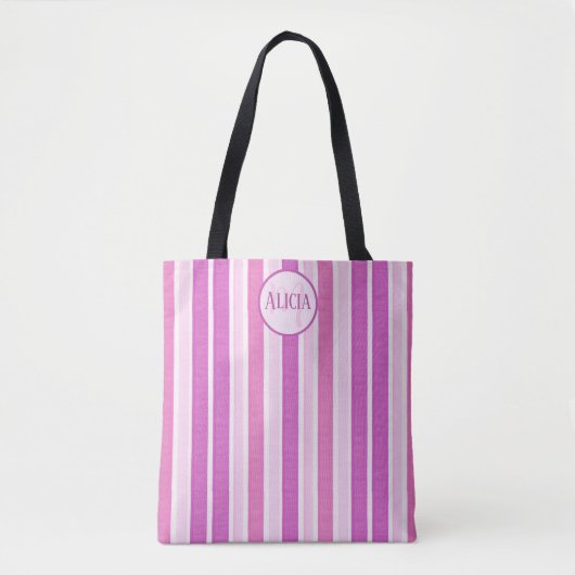 Tote Bag Les rayures roses et fuchsia (Devant)