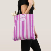 Tote Bag Les rayures roses et fuchsia (De près)