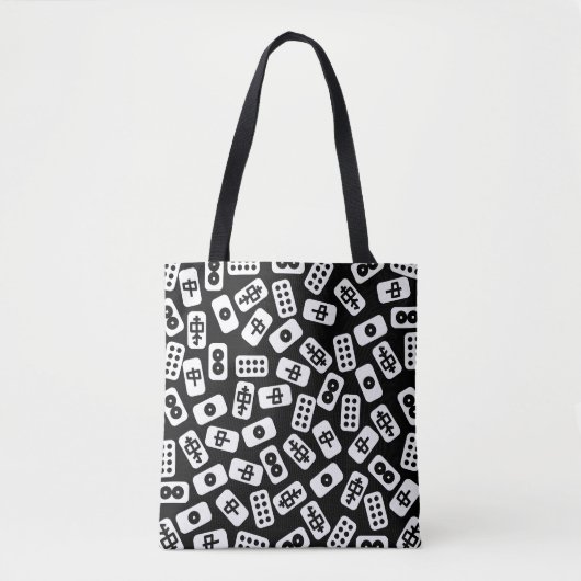 Tote Bag Les tuiles du Mahjong sont blanches sur noir (Devant)