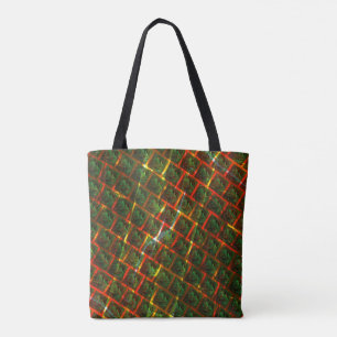 Tote Bag 'Les yeux encadrés verts', rayures ou grille rouge