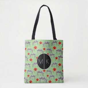 Tote Bag Les zèbres parmi des ketmies fleurit le monogramm