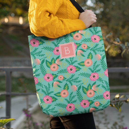 Tote Bag L'été s'épanouit | Monogramme floral tropical
