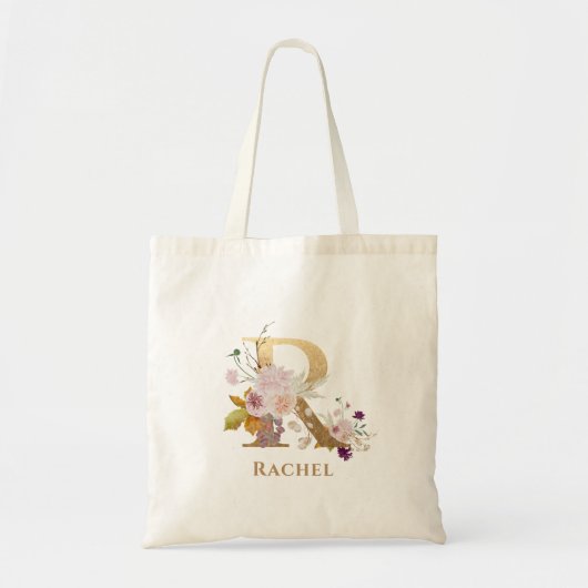 Tote Bag Letter R - Gold Floral Name  (Devant)