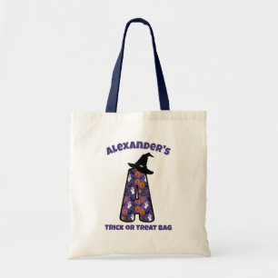 Tote Bag Lettre A avec Casquette sorcier et nom Tricoter