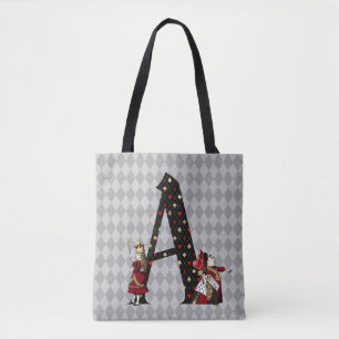 Tote Bag Lettre A de la Reine des Coeurs et Alice de Wonder