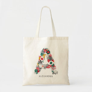 Tote Bag Lettre A   LETTRE FLEURIE Whimsical Monogramme I