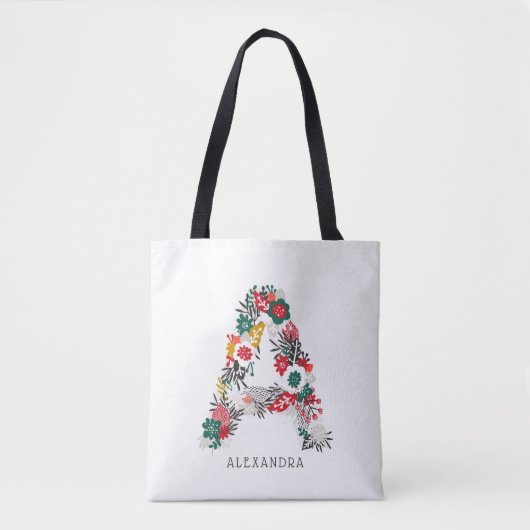 Tote Bag Lettre A | LETTRE FLEURIE Whimsical Monogramme I (Devant)