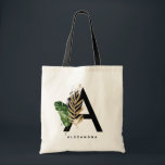Tote Bag  Lettre A Monogram Gold Foil Tropical Personnalisé<br><div class="desc">Lettre personnalisable Un sac fourre-tout monogramme avec feuilles tropicaux aquarelles avec fausse feuille d'or et accents de brosse aquarelle. Personnalisez ce sac fourre-tout monogramme en ajoutant votre nom ou d'autres détails. Cette lettre Un sac fourre-tout monogramme sera parfait comme cadeau. D'autres lettres sont disponibles.</div>