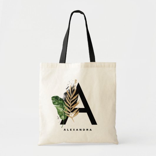 Tote Bag  Lettre A Monogram Gold Foil Tropical Personnalisé (Devant)