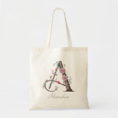 Tote Bag Lettre A Monogramme Floral Personnalisé Cadeau (Devant)