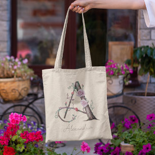 Tote Bag Lettre A Monogramme Floral Personnalisée Cadeau