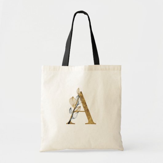 Tote Bag *~* Lettre A Monogramme Or Feuille noir initial (Devant)