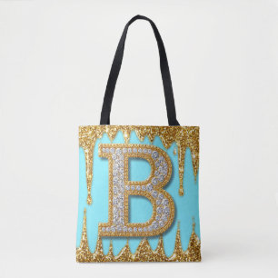 Tote Bag Lettre B de luxe en diamant sur fond de paillettes