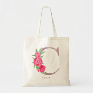 Tote Bag Lettre C Nom personnalisé monogramme demoiselle