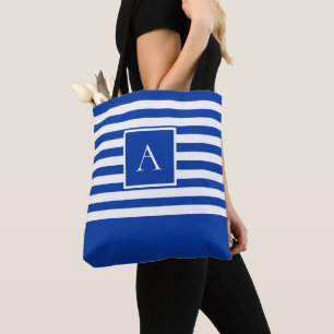 Tote Bag LETTRE Carré CHIC BLEU BLANC STRIPE Monogramme