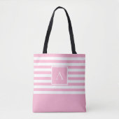 Tote Bag LETTRE Carré CHIC ROSE BLANCHE STRIPE (Devant)