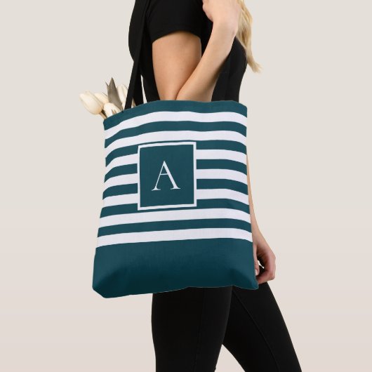 Tote Bag LETTRE Carré CHIC TURQUOISE BLANCHE MONogramme (De près)