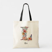 Tote Bag LETTRE CHIC L | Lettre florale lunaire monogramme (Dos)