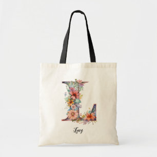 Tote Bag LETTRE CHIC L   Lettre florale lunaire monogramme
