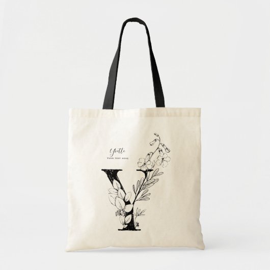Tote Bag Lettre de ferme biologique Y floral monogrammé (Devant)