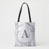 Tote Bag Lettre de monogramme de maison de ferme rustique e (Devant)