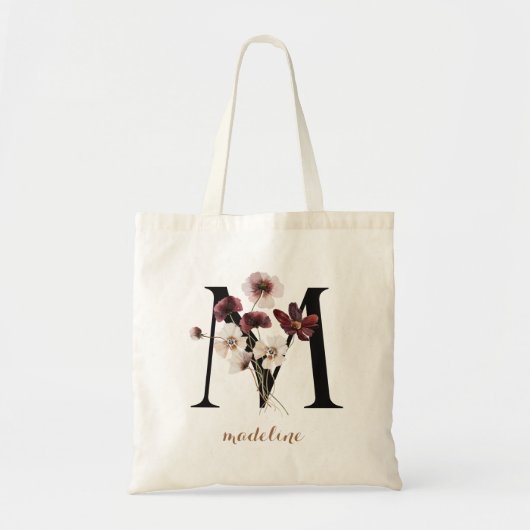 Tote Bag Lettre de monogramme personnalisé floral moderne " (Devant)