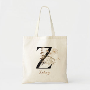 Tote Bag Lettre de monogramme personnalisé moderne floral "