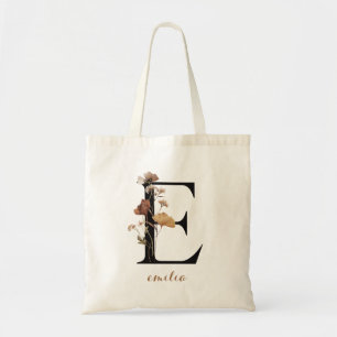 Tote Bag Lettre de monogramme personnalisé moderne floral "